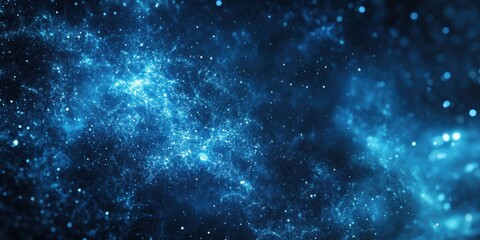 Obraz premium Cosmic view of a distant galaxy cluster emitting blue light in deep space