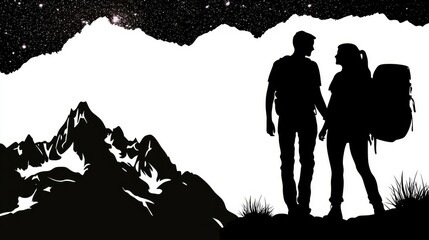 Romantic Scene of a Couple Embracing Under a Starry Night in Nature's Embrace