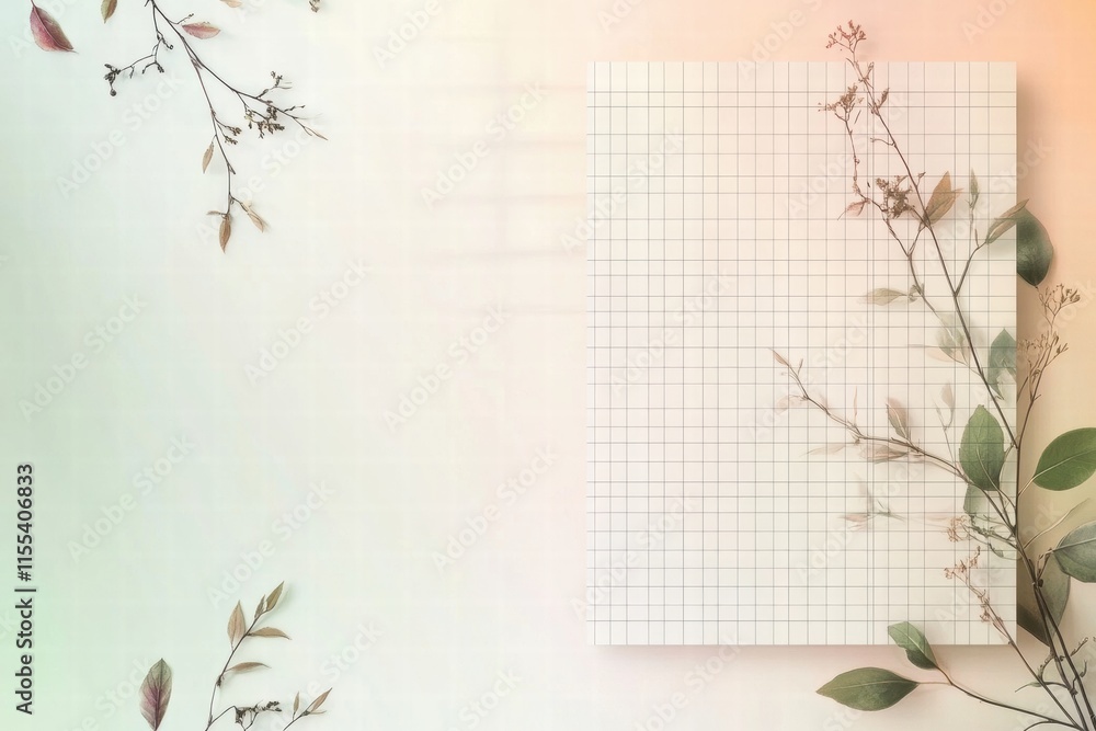 Fototapete Elegant minimalist planner layout with subtle grid lines and botanical accents for planning and organization. Generative AI