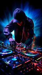 Immersive Capture of a DJ Mixing Music in a Vibrant Nightclub Setting