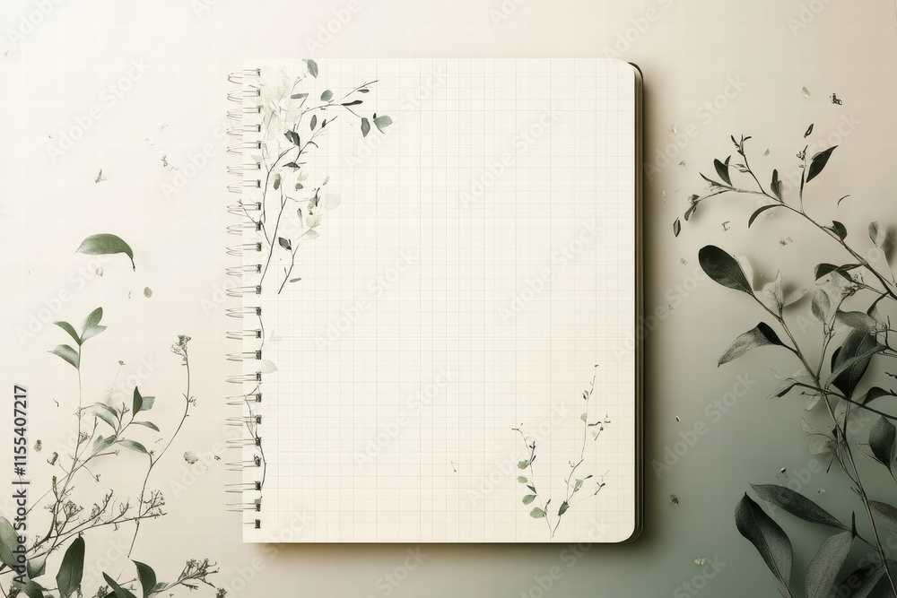 Poster elegant planner layout featuring subtle grid lines and botanical elements in a minimalist design for