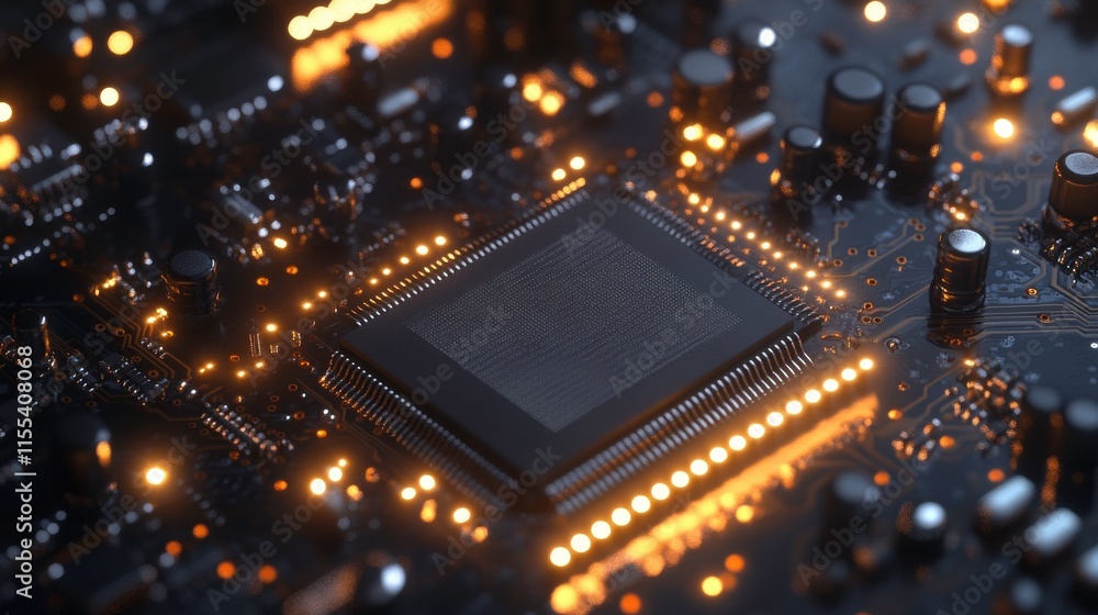 Poster high-tech circuit board with abstract light elements