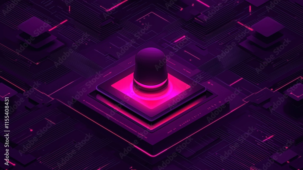 Poster isometric smartphone interface design with abstract shapes and vibrant colors