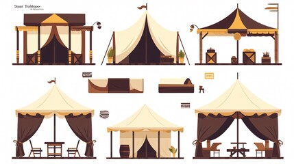 Professional Outdoor Shelter Tent Event Pavilion Tents Vector Icons
