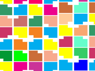 Abstract colorful checkered pattern seamless and confetti, on white background. Bright colorful retro checkered pattern background. Pixel pattern game background.