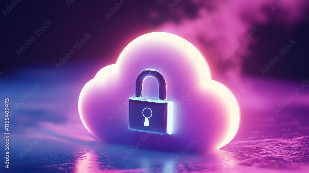 Aufkleber a glowing cloud icon with a silver padlock in front, symbolizing secure data storage in the digital 