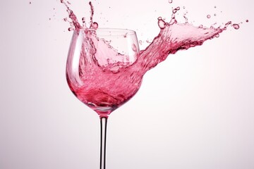 Refreshing rose wine poured into a glass, creating bubbles and a splash against a white backdrop