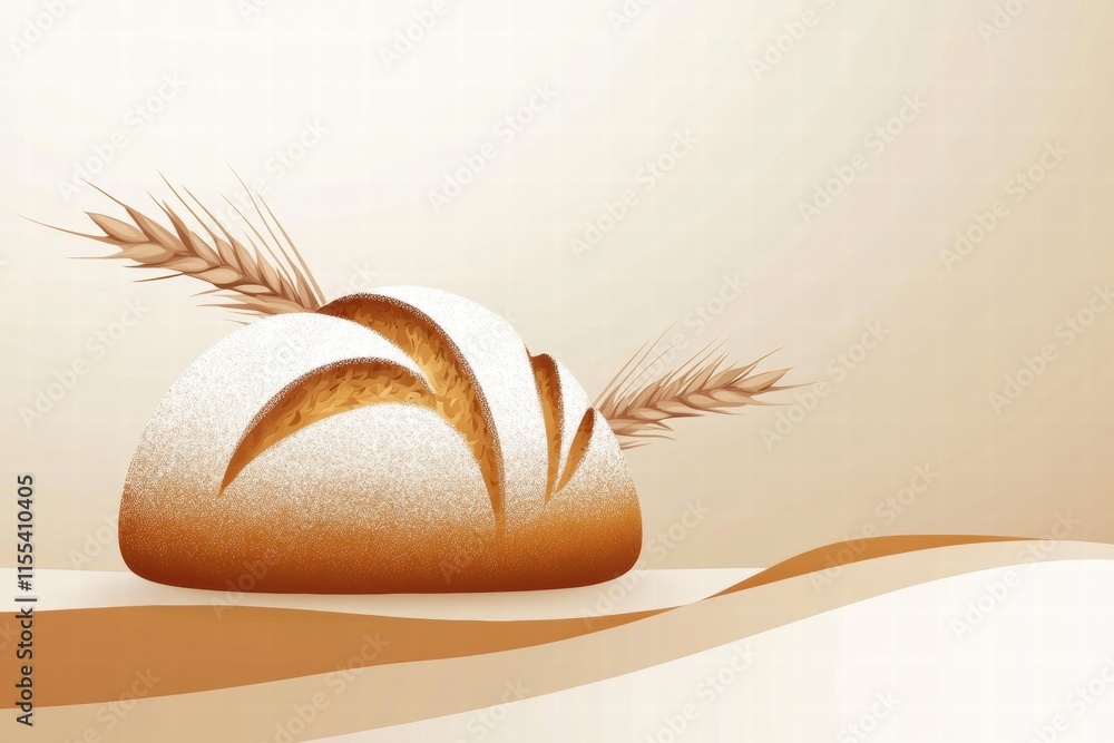 Poster minimalist bread loaf mock up featuring wheat grains with ample space for text and design elements. 