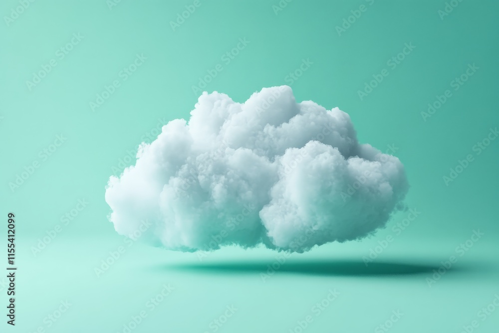 Poster A buoyant cloud showcased against a gentle moss green backdrop, highlighting its crisp white texture and creating a calming and inspiring visual atmosphere.