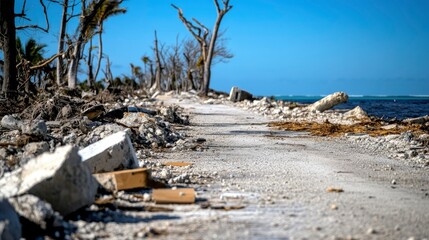 Coastal Road Devastated by Hurricane Aftermath and Recovery