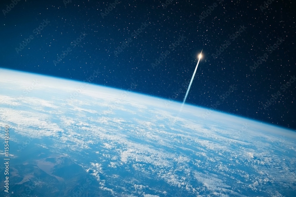 Poster a striking view of the earth from space, with its surface glowing brightly against the backdrop of a