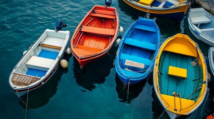 Obraz premium Vibrant Colorful Boats in a Picturesque Harbor