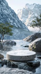 a stone bench sitting on a rock in the water