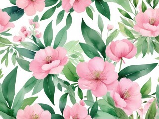 Beautiful Illustration of Pink Flowers with Green Leaves and Foliage