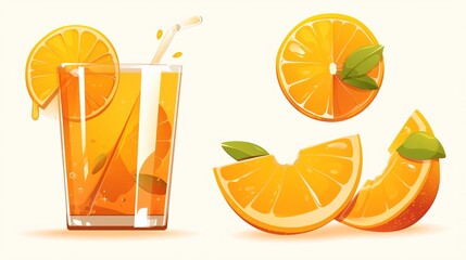 Refreshing Orange Juice in Glass Vector Illustration - Useful Drink Concept