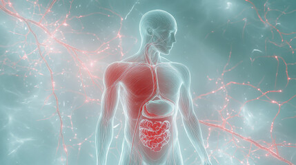Naklejka premium Explore human anatomy with high-resolution 3D medical illustration, showcasing internal organs and neural networks for educational insights.