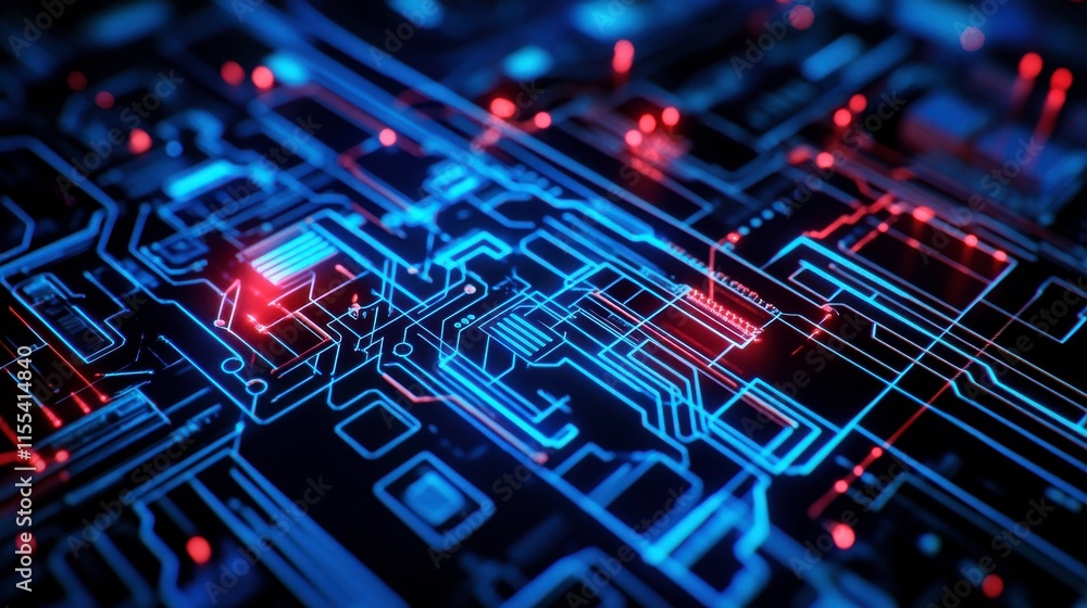 Poster intricate pathways on circuit boards in close up detail