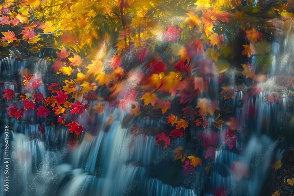 Aufkleber Vibrant autumn leaves dance in a gentle breeze creating a colorful tapestry in a serene natural setting
