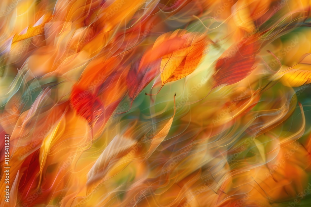 Poster vibrant autumn leaves dance in a gentle breeze creating a colorful tapestry in a serene natural sett