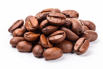 Obraz premium Freshly roasted coffee beans displayed against a clean white background for coffee lovers