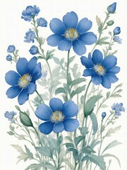 Blue Floral Illustration Featuring Delicate Flowers in Soft Tones