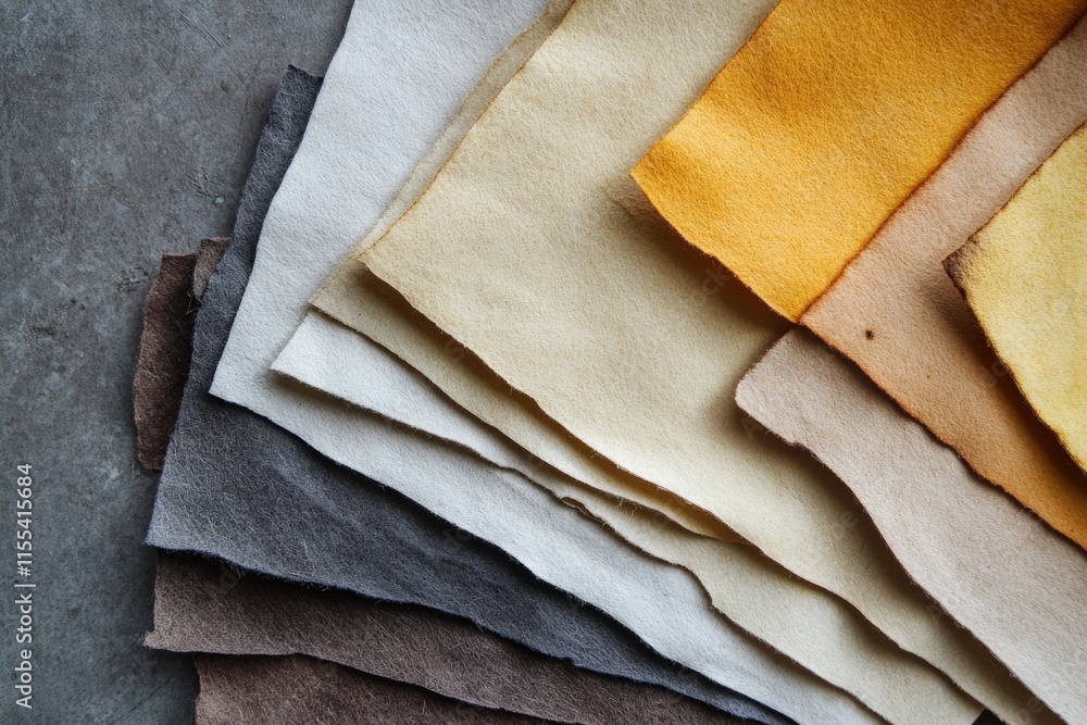 Poster A collection of assorted fabric pieces showcasing an array of muted earth tone shades, suitable for various applications in fashion design and home crafts.