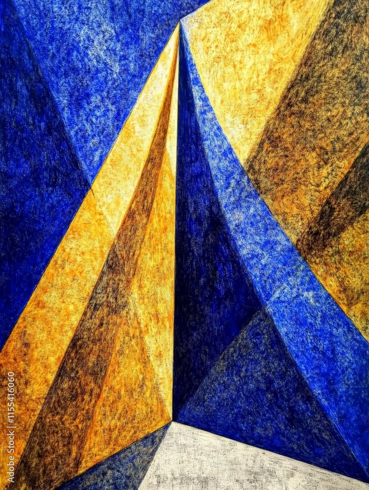 Aufkleber a colorful abstract composition featuring angular yellow and blue elements, creating a visually stri