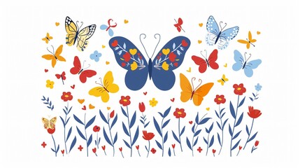 Romantic Fall in Love Slogan with Butterflies and Flowers Illustration