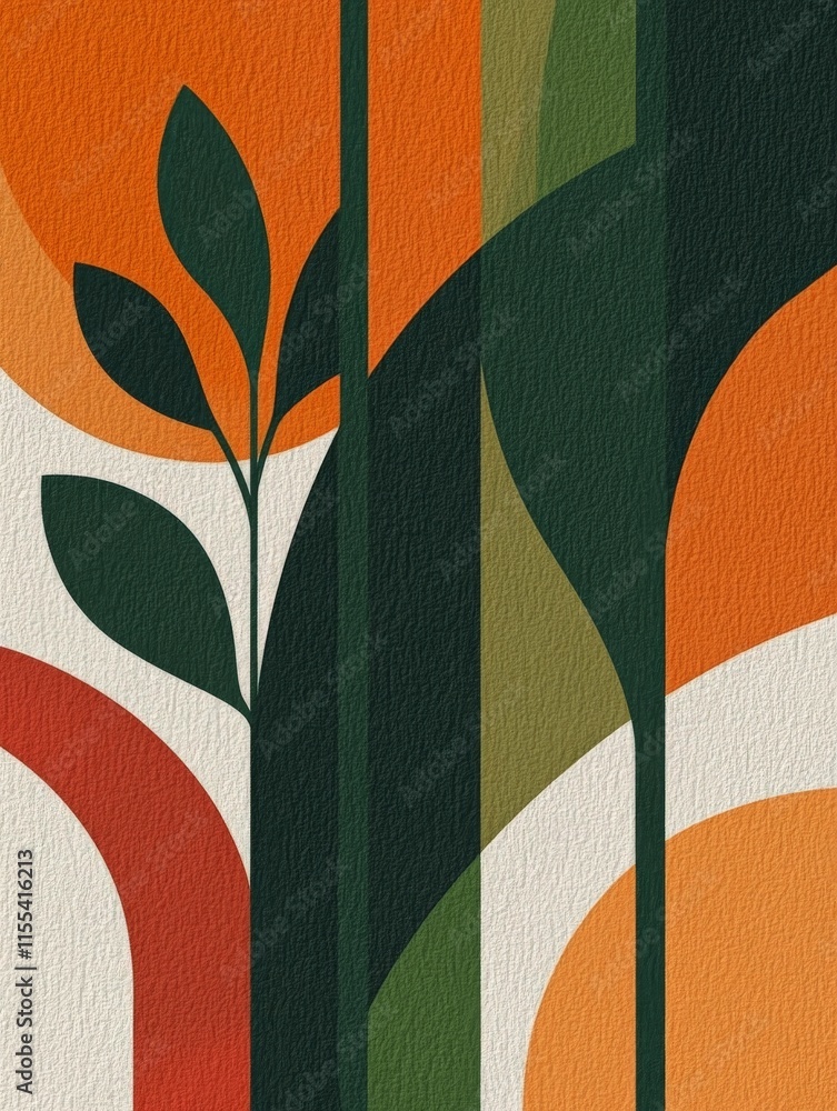 Poster this abstract image features a geometric design with vibrant orange hues, incorporating shapes and e