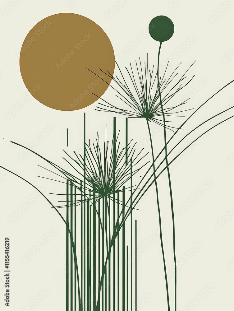 Poster this minimalist image features a botanical illustration with linear elements and a modern aesthetic,