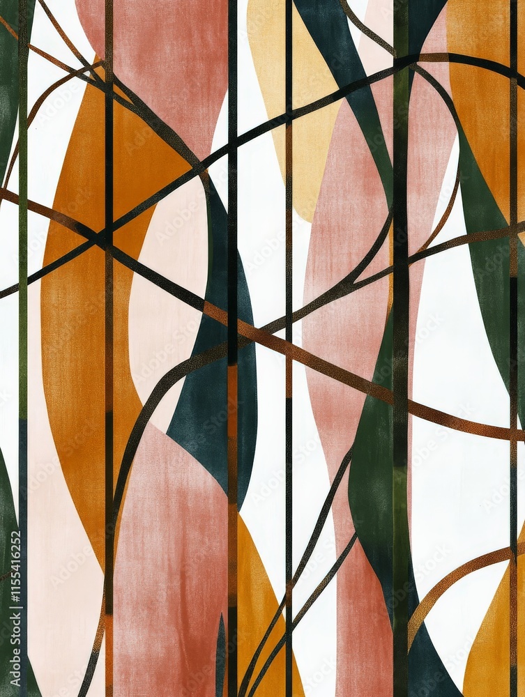 Aufkleber this abstract image features a modern design with curved lines and a blend of orange, pink, and gree