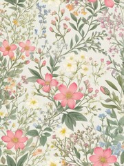 Softly Colored Tiny Flowers in Delicate Floral Illustration Design