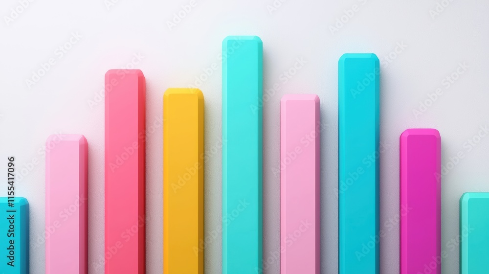 Poster Pastel-colored vertical bars of different heights create a visual representation of growth, progress, and positive trends against a clean white backdrop