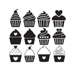Set of cupcake, Cupcake icon, Cupcake Silhouettes