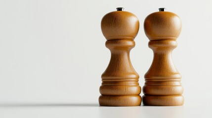 Two wooden chess pawns exhibit unique design and elegance. They symbolize strategy and competition. A minimalist setting adds depth. Generative AI