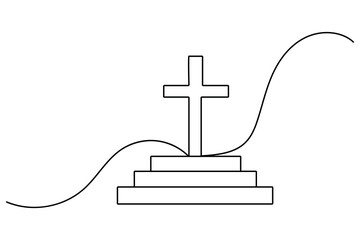 Christian three cross icon continuous one line art drawing of white background 