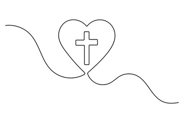 Christian three cross icon continuous one line art drawing of white background 