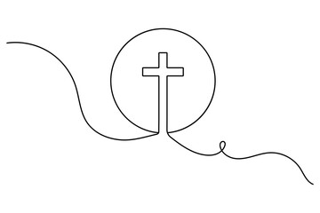 Christian three cross icon continuous one line art drawing of white background 