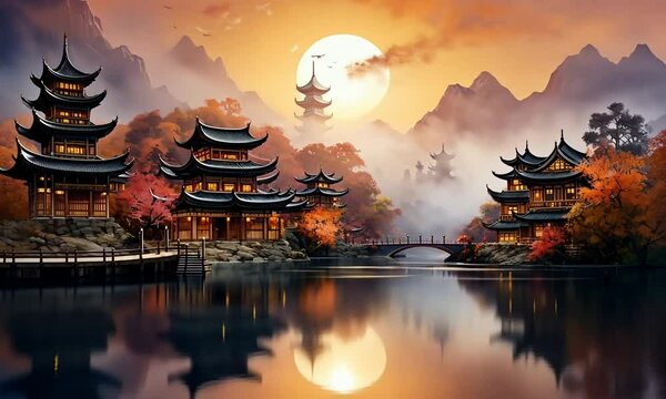 temple of japan on nature background
