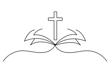 Christian three cross icon continuous one line art drawing of white background 