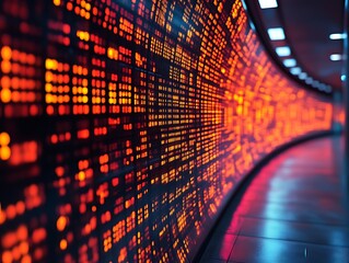 Abstract data stream flowing through a curved digital tunnel.