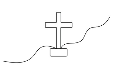 Christian three cross icon continuous one line art drawing of white background 
