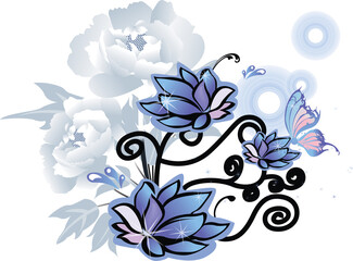 Baby Blue Lily Flower Illustration on White Background