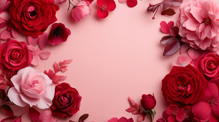 Valentines Day Romantic Background with Red Roses and Hearts for Love Celebration and Floral Design