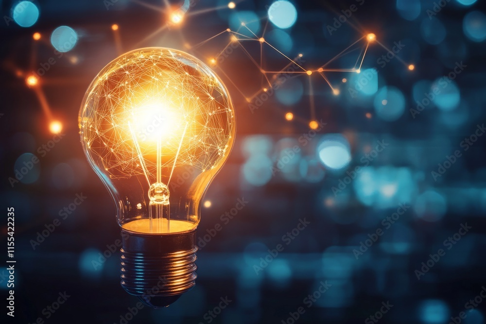 Aufkleber a glowing light bulb is set against an abstract network background, symbolizing innovation and ideas