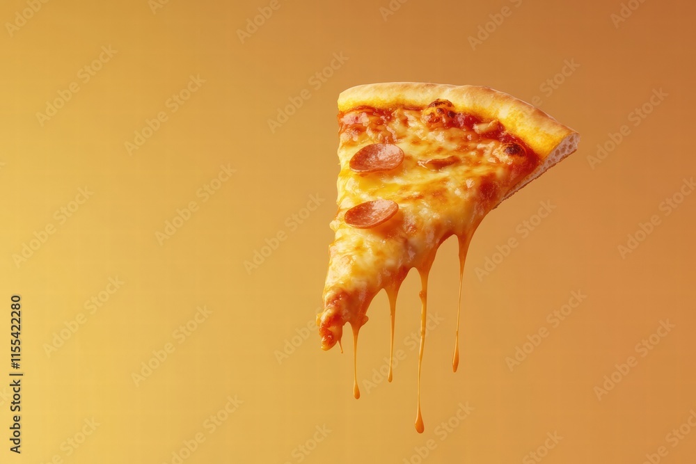Aufkleber delicious pizza slice with stylish toppings and cheese drips in a minimalist setting for a modern pr