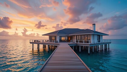 A Luxurious Overwater Villa at Sunset