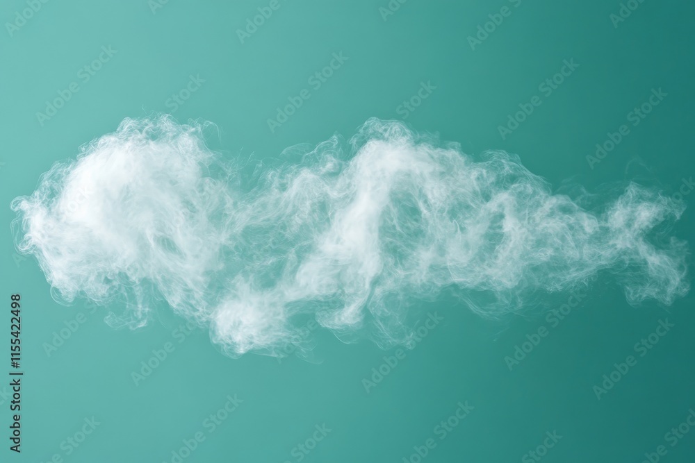 Poster Swirling patterns of smoke float effortlessly in a serene turquoise setting, creating a mesmerizing abstract design. The image provides a calming visual experience.
