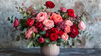 Valentines Day Romantic Background with Red Roses and Hearts for Love Celebration and Floral Design