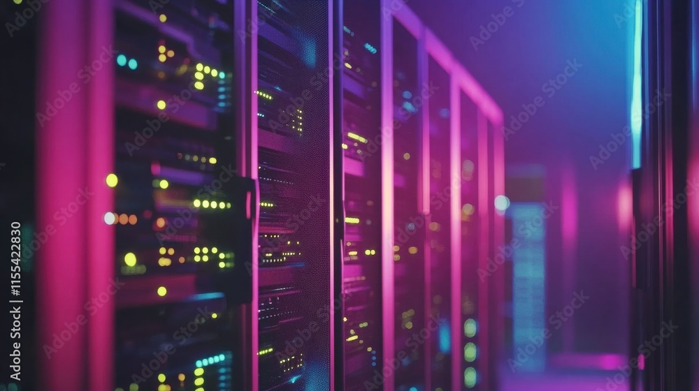 Poster modern secure servers in high-tech data center